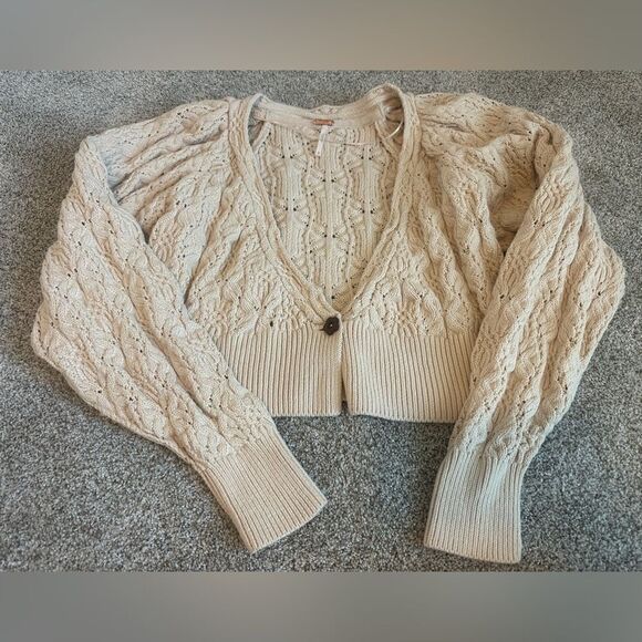 FREE PEOPLE Sweater Womens XS Cream Olive You Cardi Ecru Chunky Knit Dolman - Picture 5 of 14